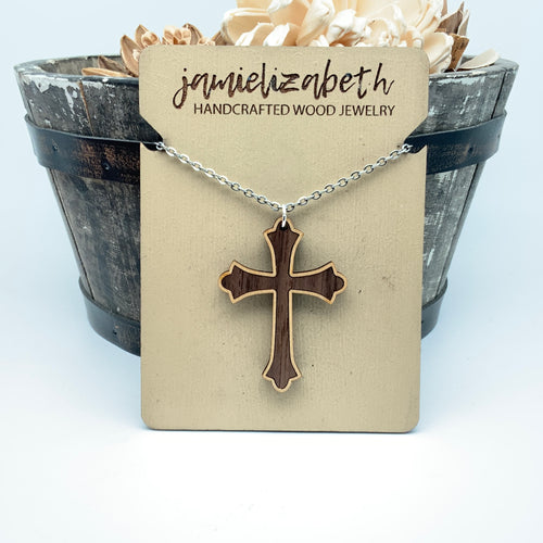 Wood Duo Cross - Earrings or Necklace