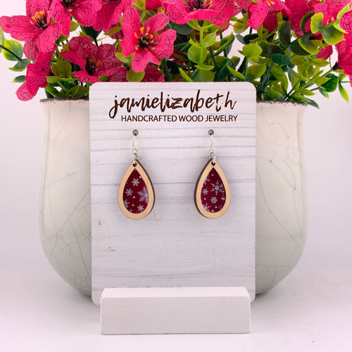 Maroon Snowflake Teardrops