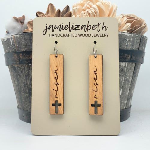 Olivewood Risen Cross Bars - Earrings
