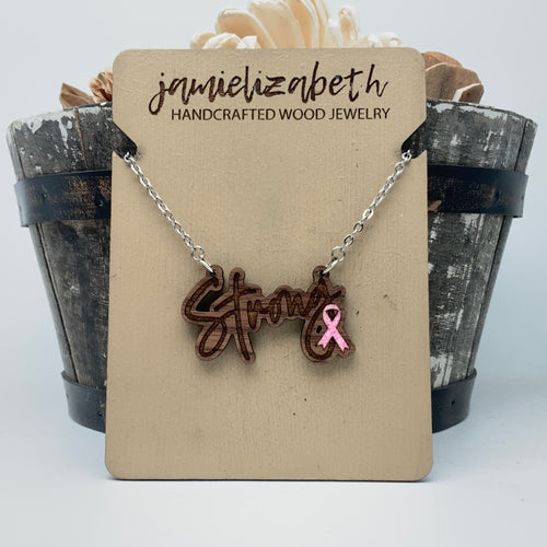 Strong Necklace with Ribbon -  Breast Cancer Awareness (Vault)