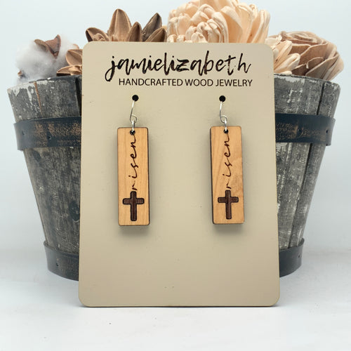 Olivewood Risen Cross Bars - Earrings