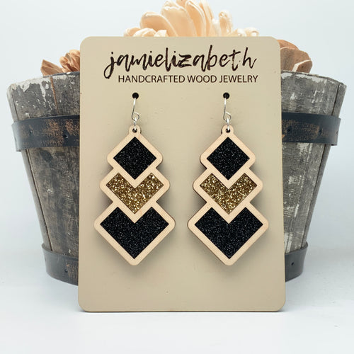 Black and Gold Triple Diamonds - Earrings   *Vault