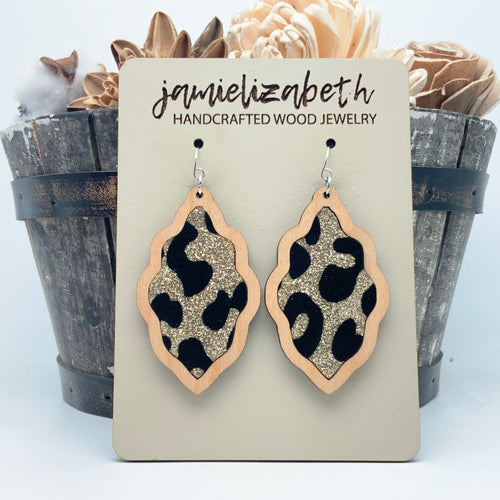 Black & Gold Velvety Leopard Earrings