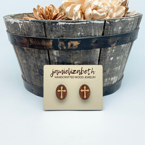 Cross - Oval Studs