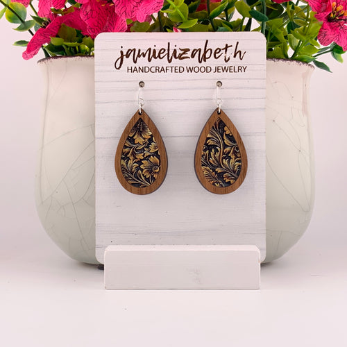 Tan Tooled Acrylic - Earrings