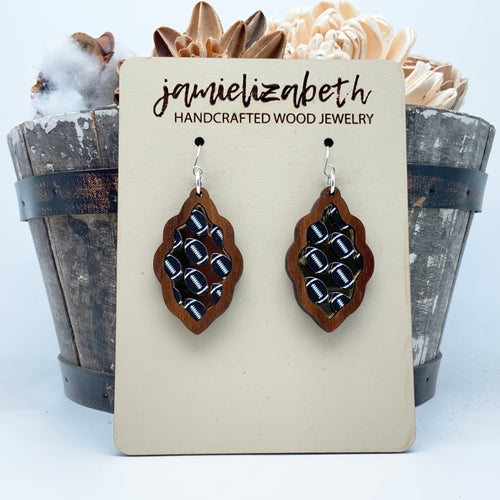 Football Fans (Gold mirror acrylic and black footballs) - Earrings or Necklace