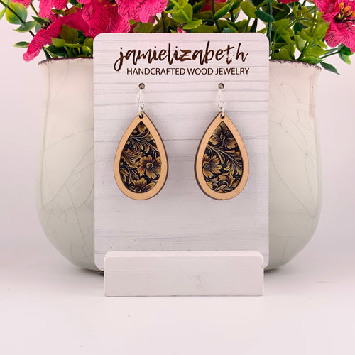 Tan Tooled Acrylic - Earrings