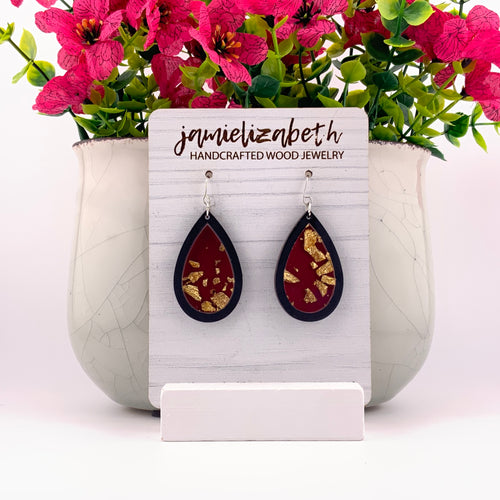 Maroon and Gold Acrylic Teardrops