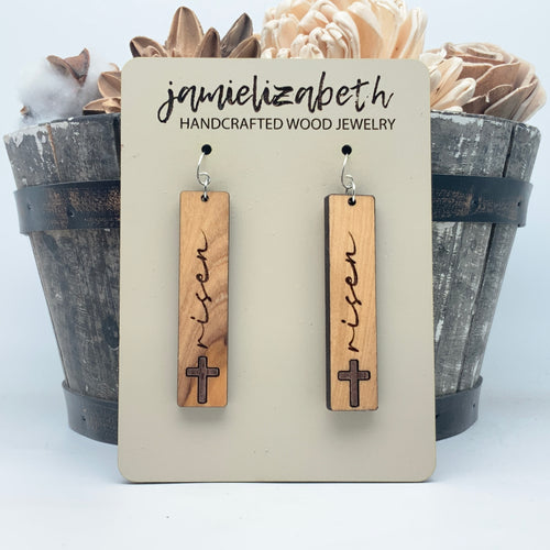 Olivewood Risen Cross Bars - Earrings