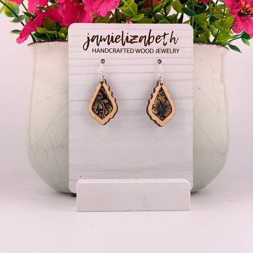Tan Tooled Acrylic - Earrings