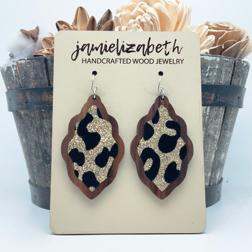 Black & Gold Velvety Leopard Earrings