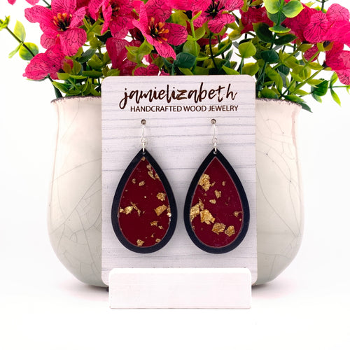 Maroon and Gold Acrylic Teardrops