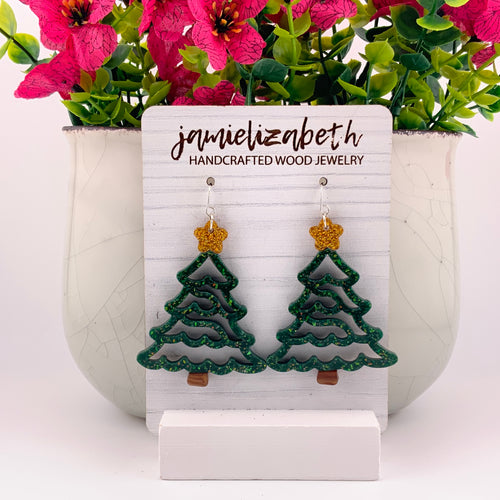 Glittery Green Zigzag Trees