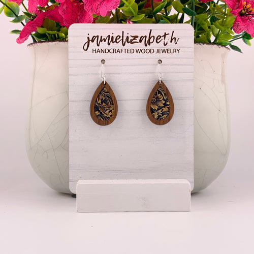 Tan Tooled Acrylic - Earrings
