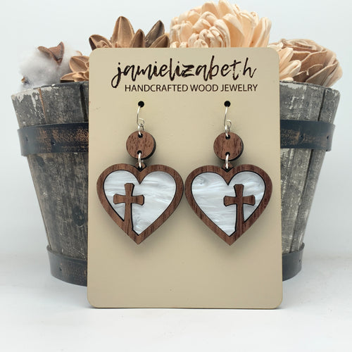 Heart Cross Hoop w/ White Acrylic - Earrings