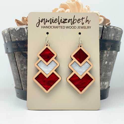 Red and White Diamond Drop - Earrings or Necklace (Vault)