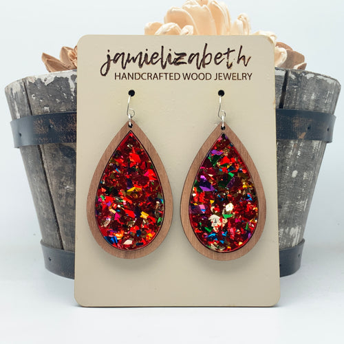 Red Confetti Acrylic Teardrops & Bars (Vault)