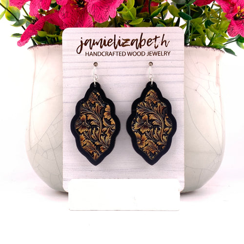 Tan Tooled Acrylic - Earrings