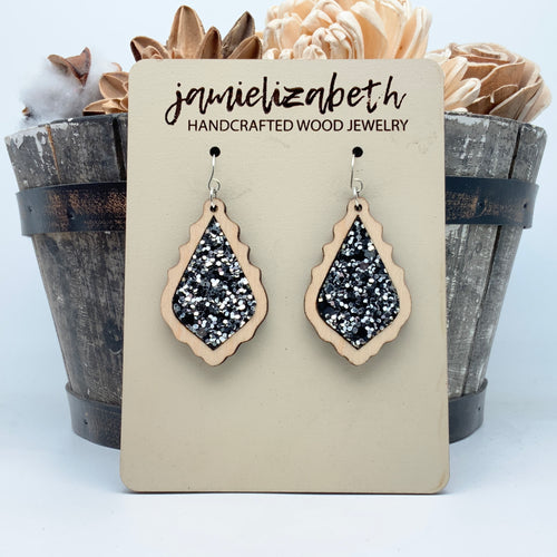 Black & Silver Glitter  -  Earrings or Necklace