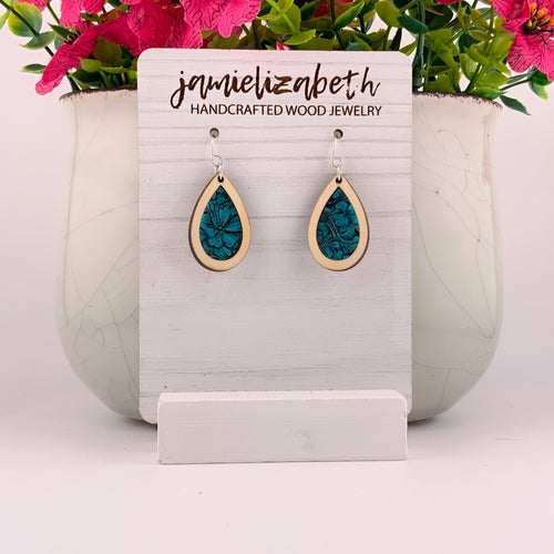 Turquoise Tooled Acrylic - Earrings