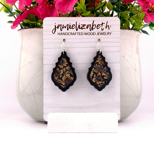 Tan Tooled Acrylic - Earrings