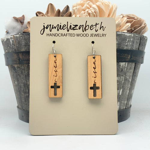 Olivewood Risen Cross Bars - Earrings