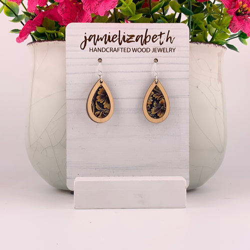 Tan Tooled Acrylic - Earrings