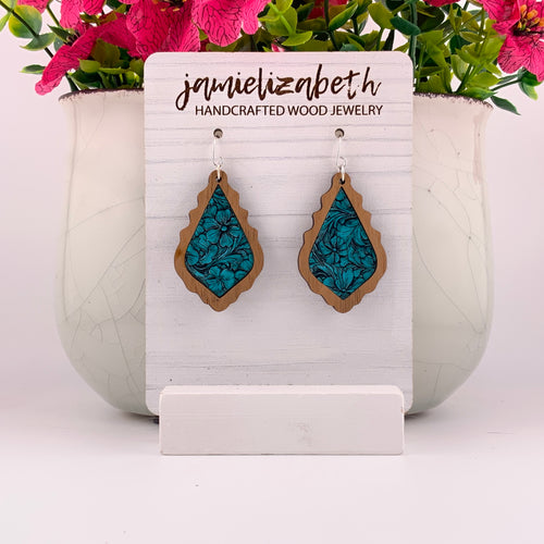 Turquoise Tooled Acrylic - Earrings