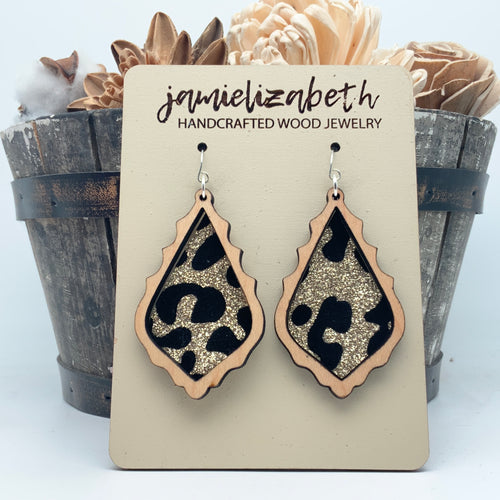 Black & Gold Velvety Leopard Earrings