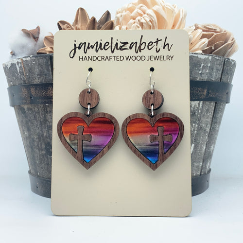 Heart Cross Hoop w/ Sunset Acrylic - Earrings