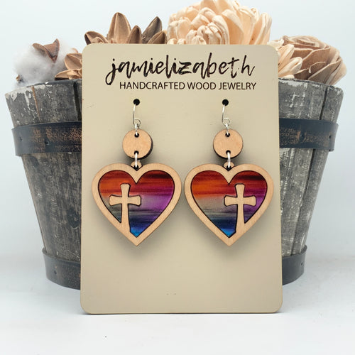Heart Cross Hoop w/ Sunset Acrylic - Earrings