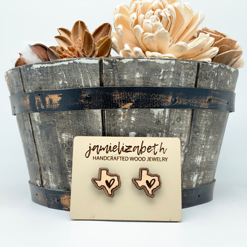 Heart of Texas Earrings – Walnut & Maple Wood