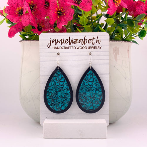 Turquoise Tooled Acrylic - Earrings