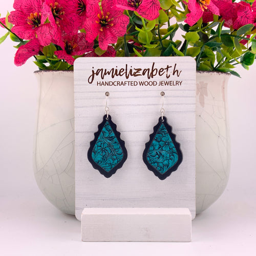 Turquoise Tooled Acrylic - Earrings
