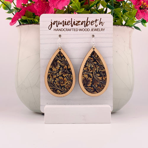 Tan Tooled Acrylic - Earrings