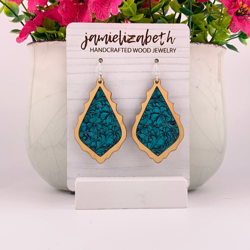 Turquoise Tooled Acrylic - Earrings