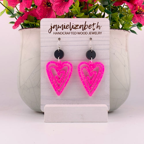 Neon Pink Sparkle Doodle Hearts