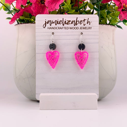 Neon Pink Sparkle Doodle Hearts