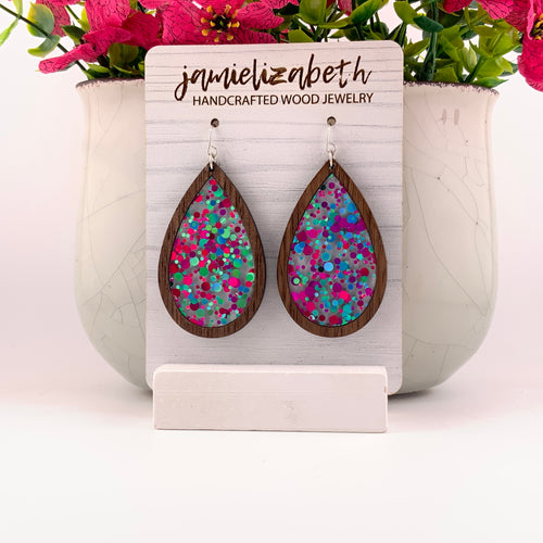 Pink and Teal Teardrop in Walnut  - Large