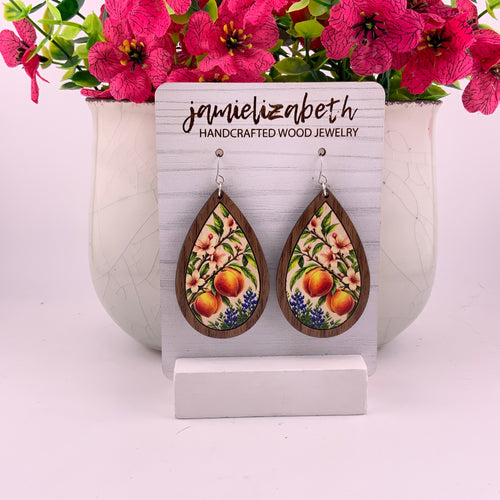 Peach Blossoms Wood Teardrop Earrings | Grain & Grace