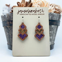 Load image into Gallery viewer, Purple and Gold Glitter Diamond Drops - Earrings
