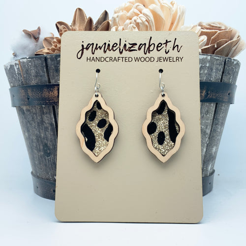 Black & Gold Velvety Leopard Earrings