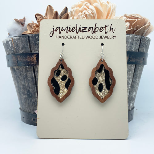 Black & Gold Velvety Leopard Earrings