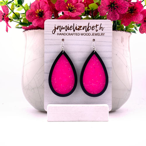 Backwoods Barbie Sparkle Teardrop Earrings, large, shown in black wood