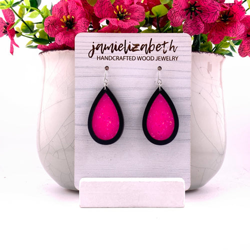 Backwoods Barbie Sparkle Teardrop Earrings, medium, shown in black wood