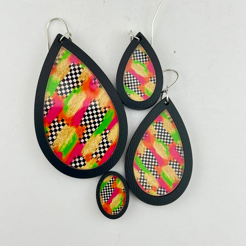 Checkered Pop Earrings shown in black wood