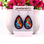Coat of Many Colors Teardrop Earrings, large, shown in black wood