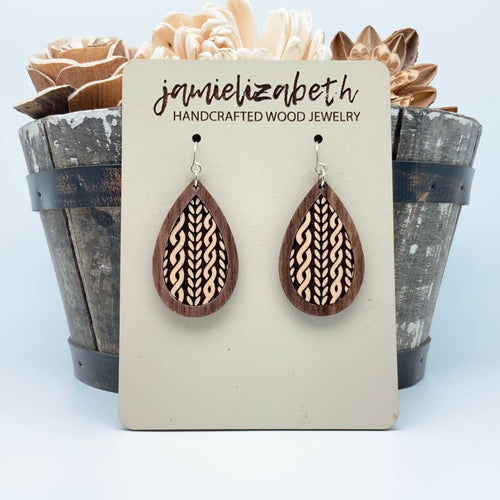 Sweater Weather Knit Wood Teardrop Earrings