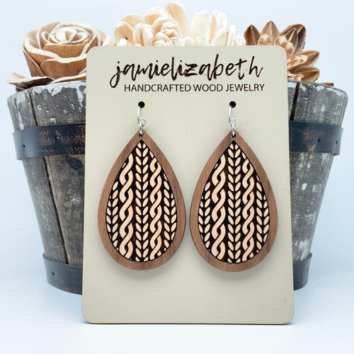 Sweater Weather Knit Wood Teardrop Earrings