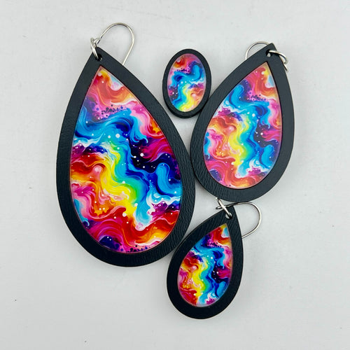 Rainbow Rush Earrings shown in black wood